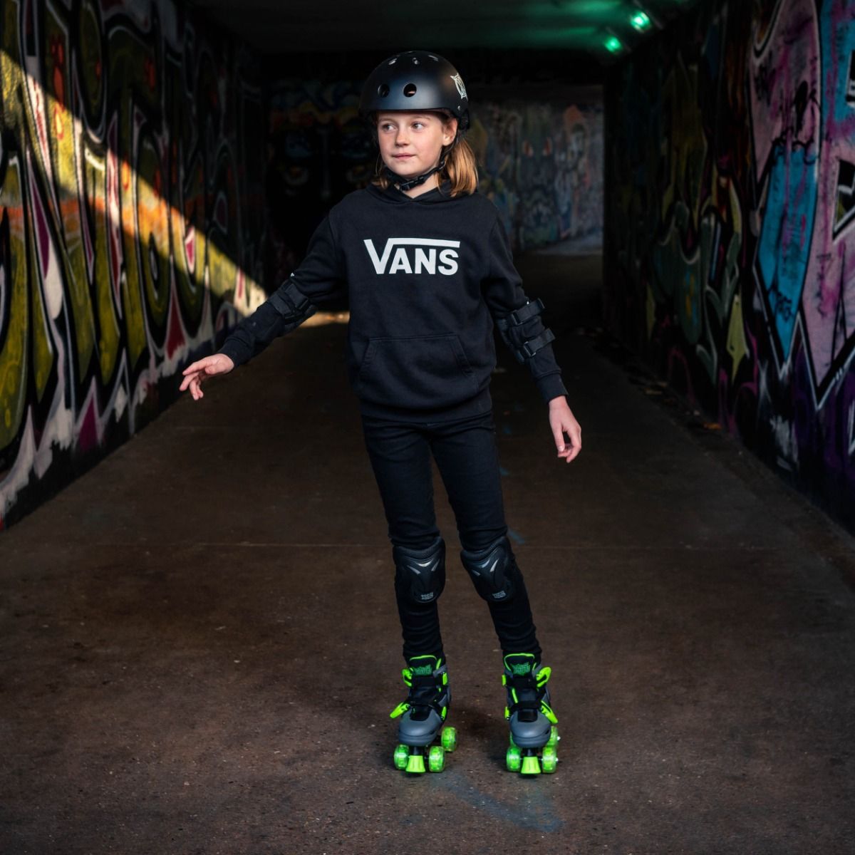 LED Roller Skates, Adjustable Quad Skates - Green