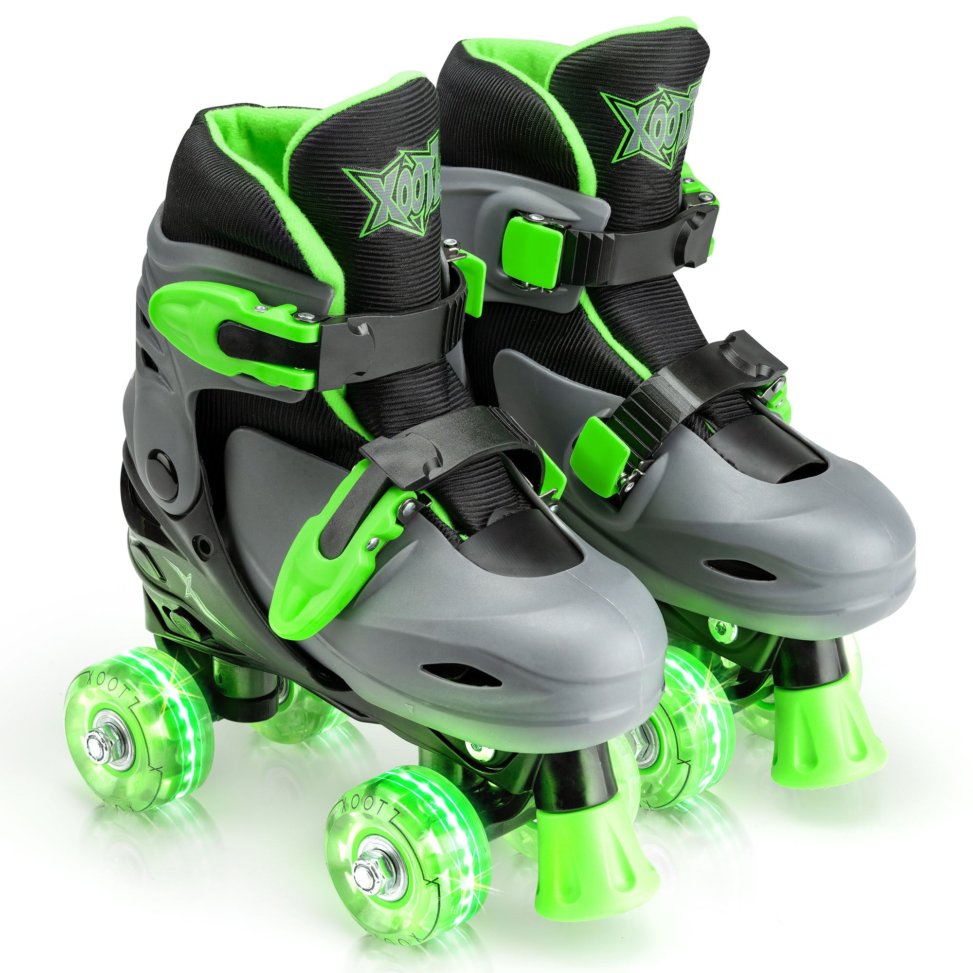 Kids LED Quad Roller Skates | Green | Xootz