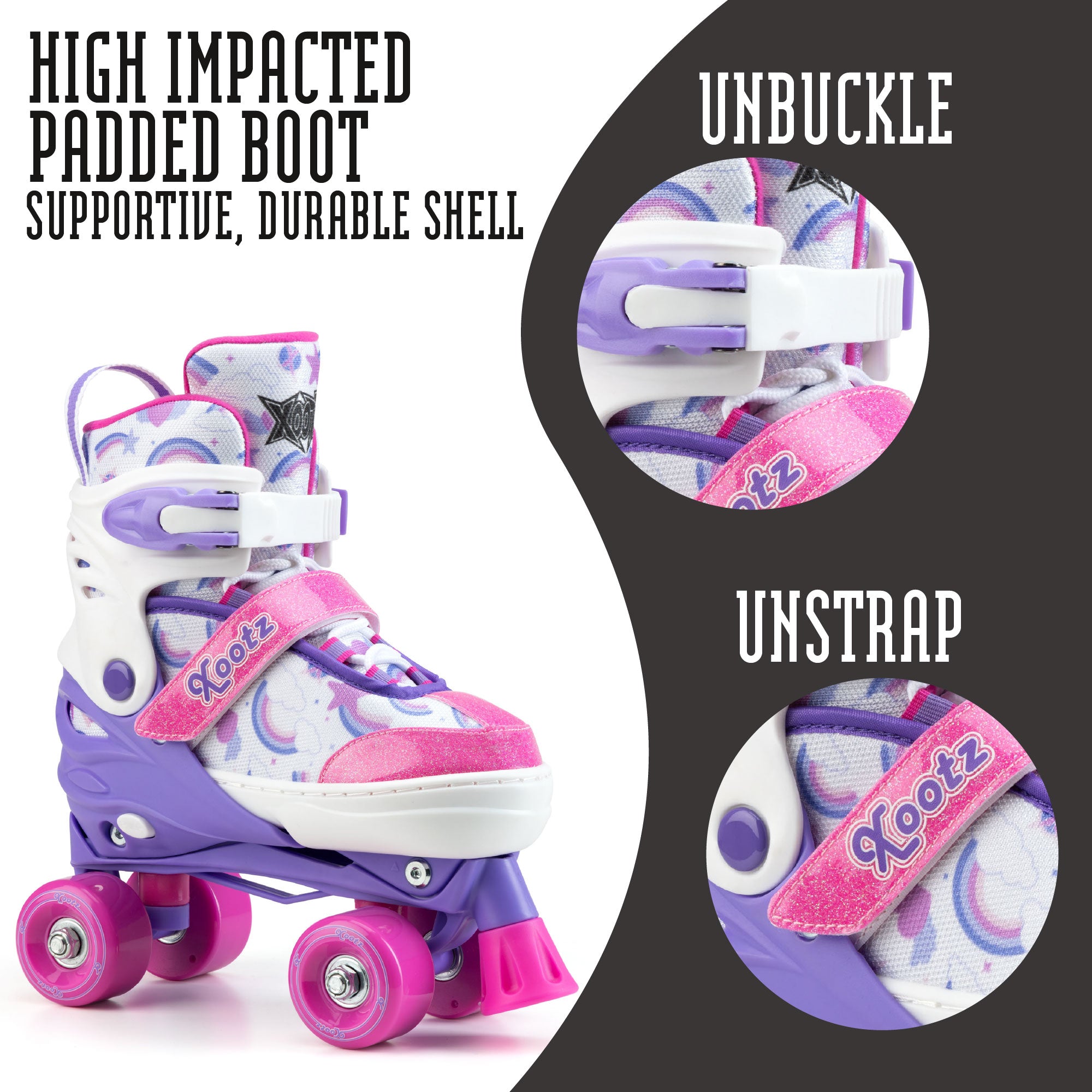 kids pink glittery quad skates