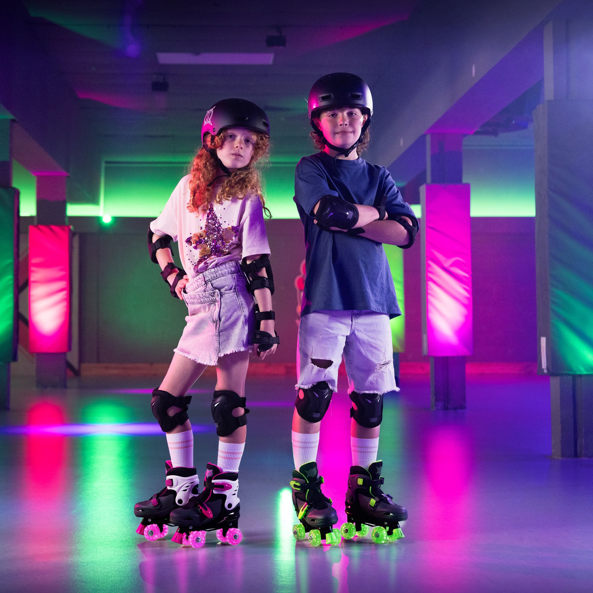 LED Roller Skates, Adjustable Quad Skates - Pink