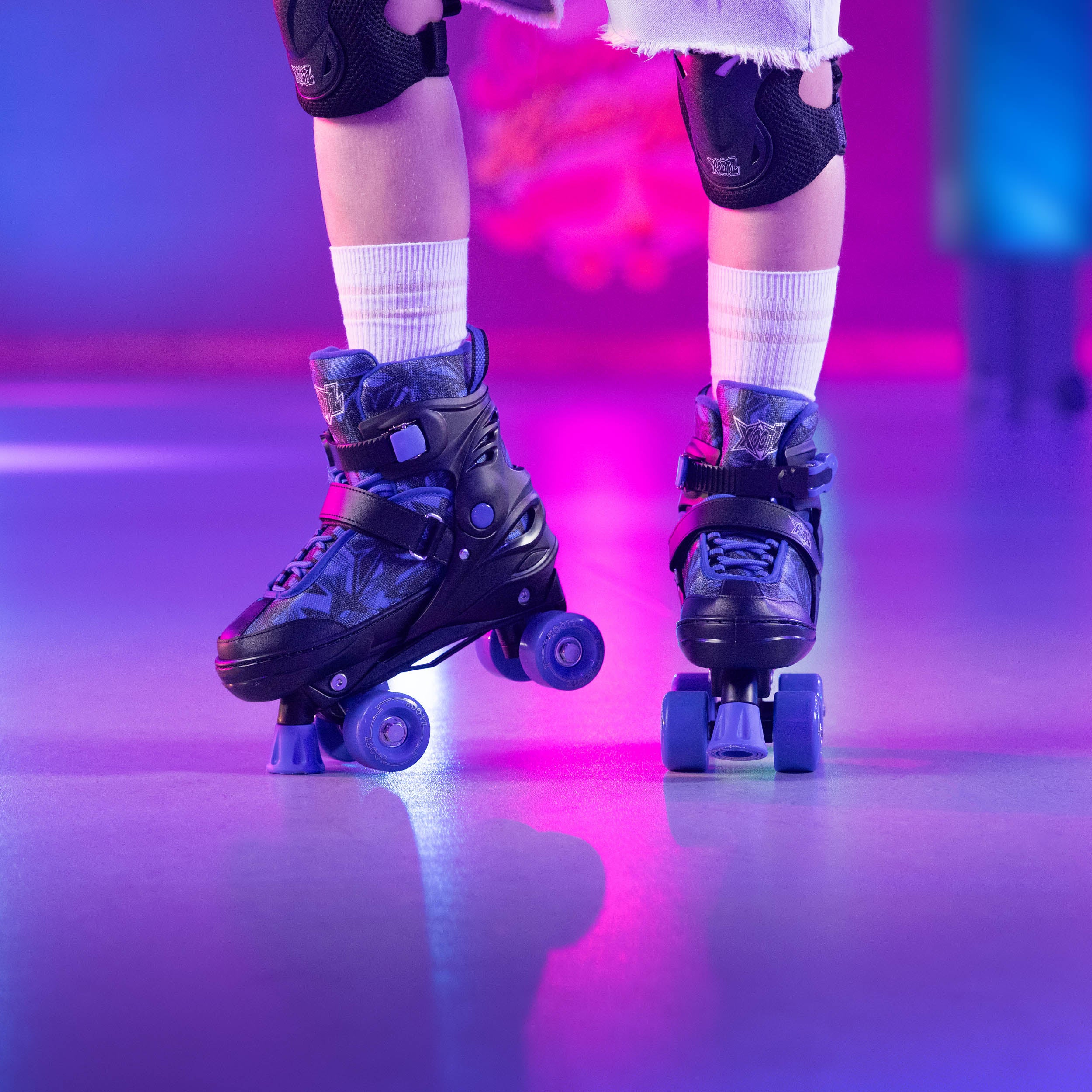 Kids Semi Soft Quad Roller Skates | Black | Xootz