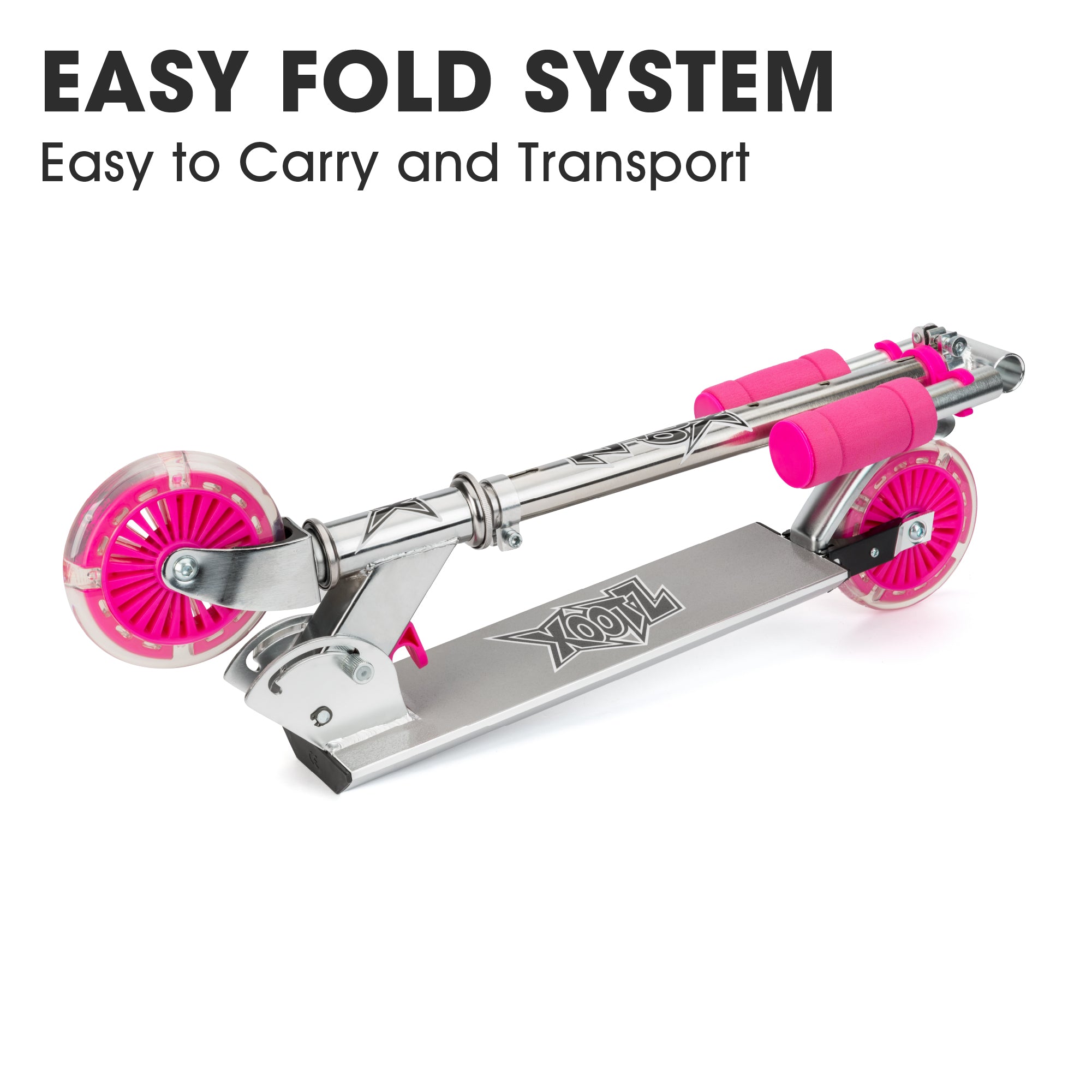 Foldable scooter with pink wheels 