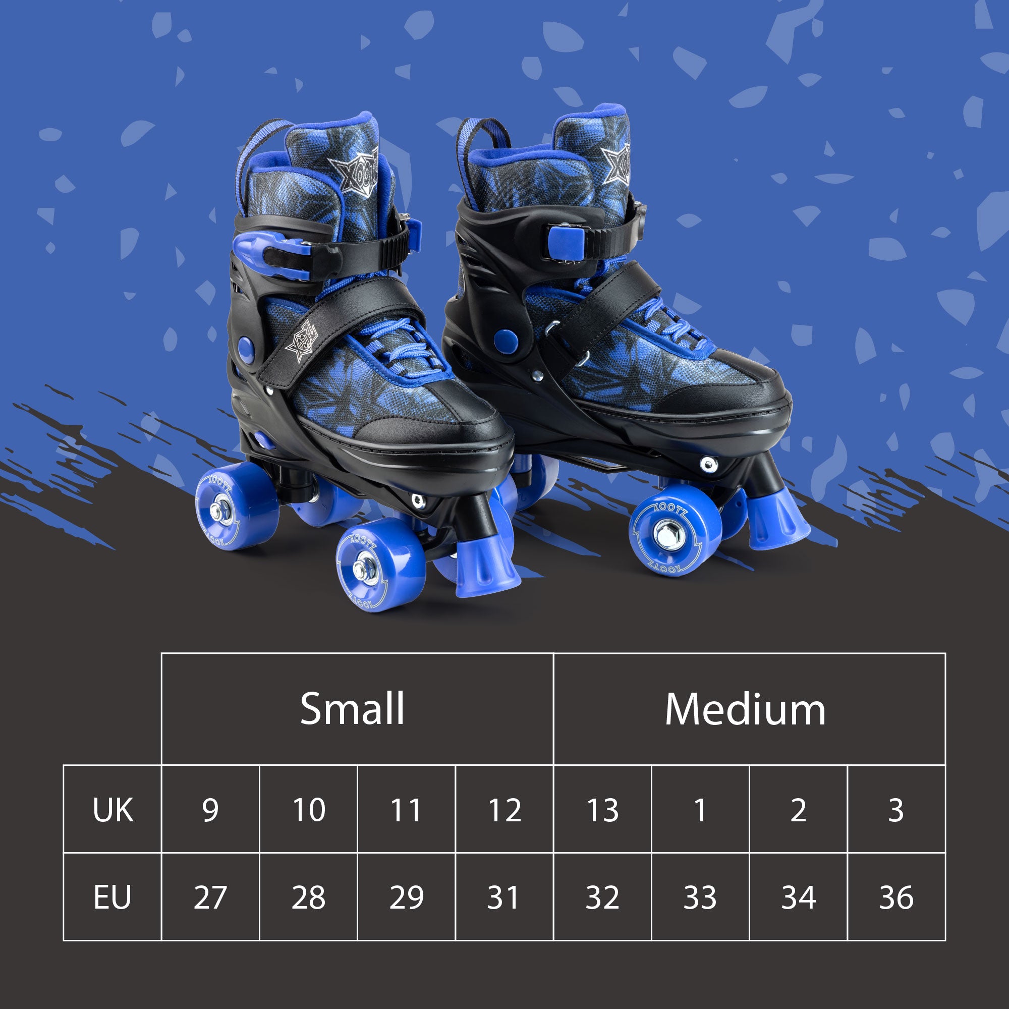 Kids Semi Soft Quad Roller Skates | Black | Xootz