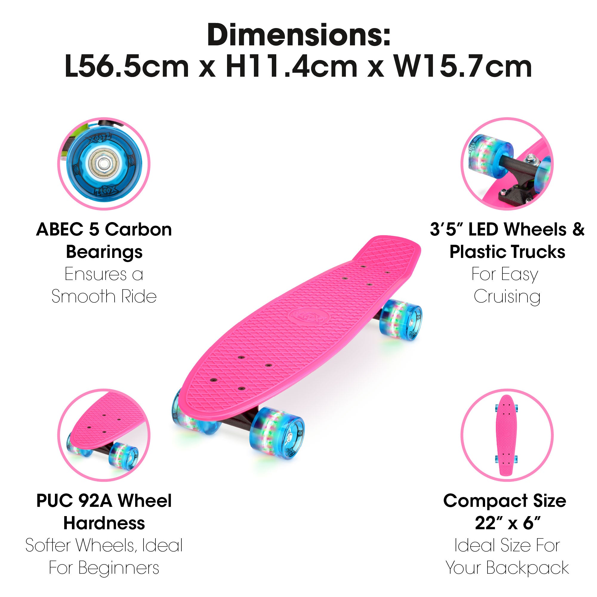 Kids Complete LED Retro Skateboard | 22