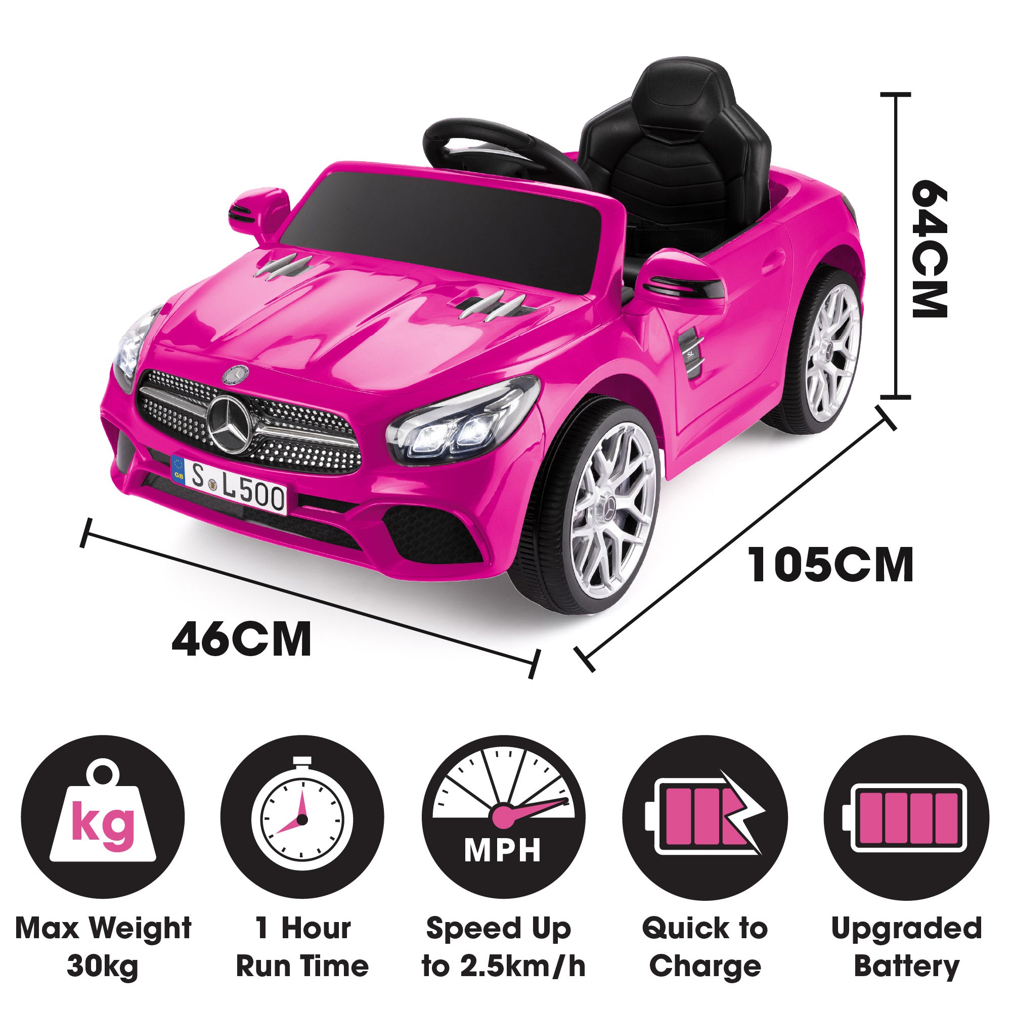 kids mercedes with steering wheel and realistic features